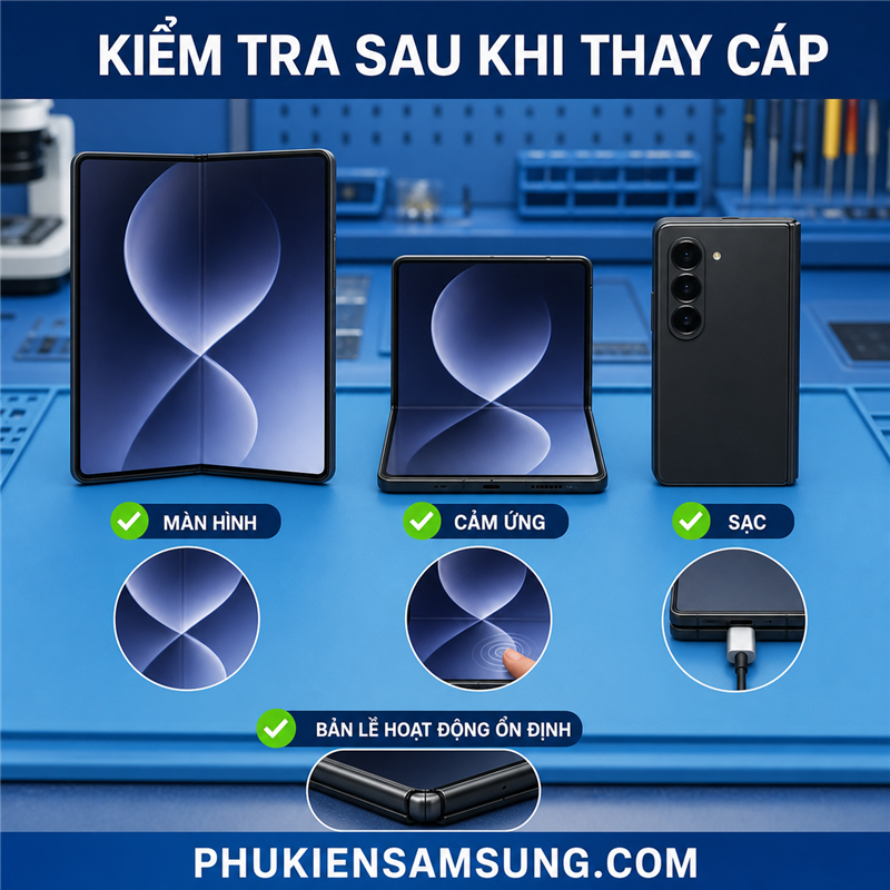 Kiểm tra Galaxy Fold 8 sau khi thay cáp gập