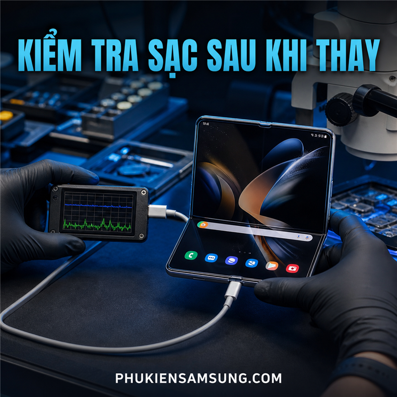 Kiểm tra sạc sau khi thay bo Galaxy Fold 8