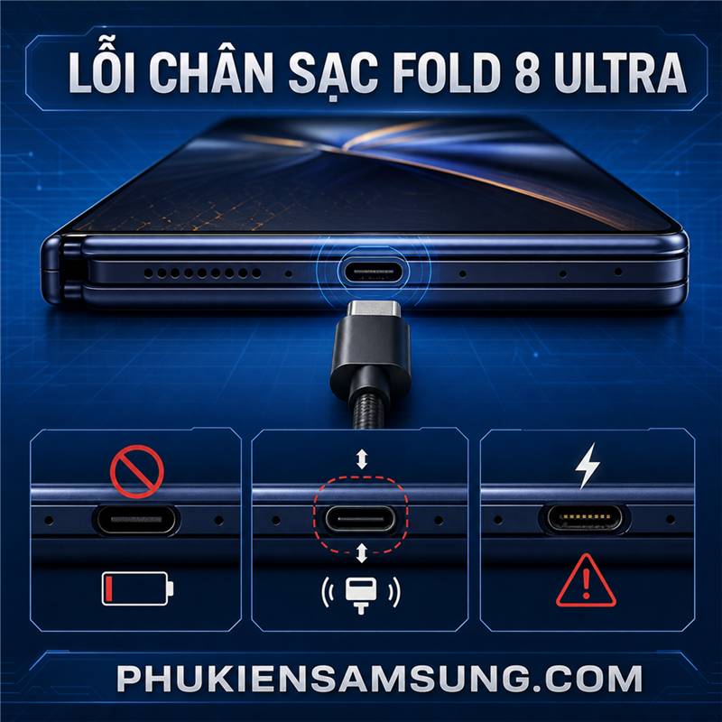 Dấu hiệu lỗi chân sạc Galaxy Fold 8 Ultra