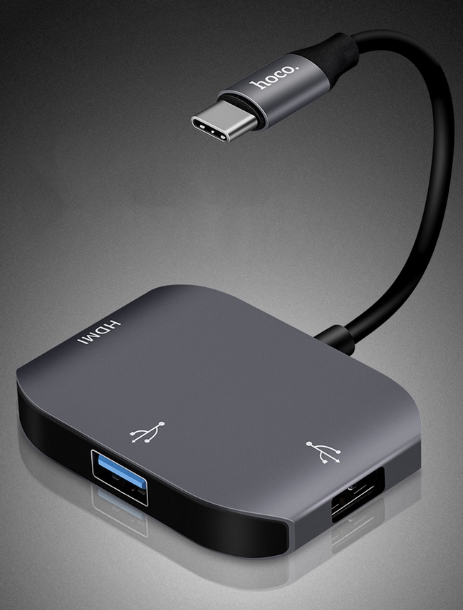 Cáp chuyển từ USB type C sang HDMI + USB 3.0 + USB 2.0 hiệu Hoco 