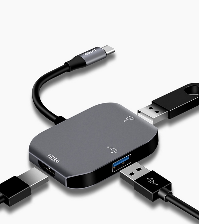 Cáp chuyển từ USB type C sang HDMI + USB 3.0 + USB 2.0 hiệu Hoco 