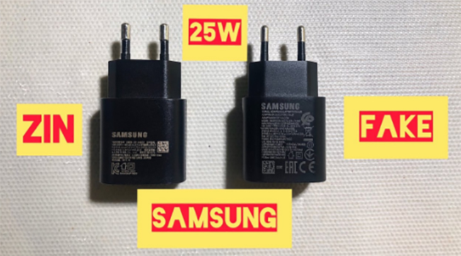 Cách nhận biết sạc Samsung A34 chính hãng với sạc Fake