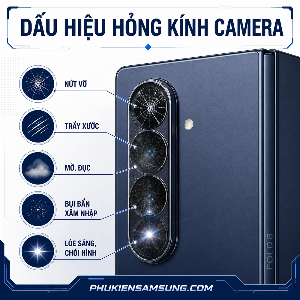 Dấu hiệu hỏng kính camera Galaxy Fold 8