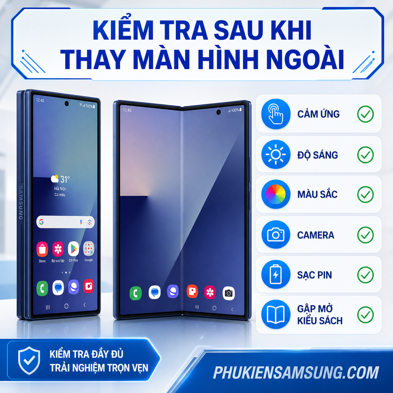 Kiểm tra sau khi thay màn hình Galaxy Z Fold 7