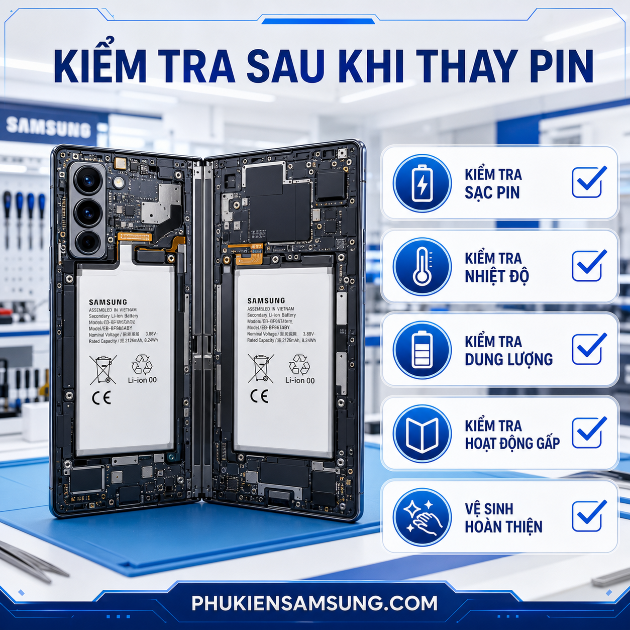 Kiểm tra sau khi thay pin Galaxy Z Fold 7