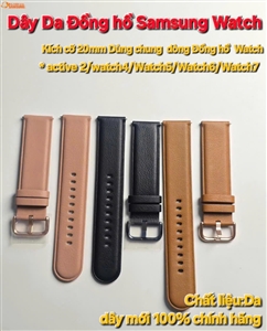 Dây da cho đồng hồ Galaxy Watch 4, Watch 5 , Watch 6, Watch 7 20mm chính hãng