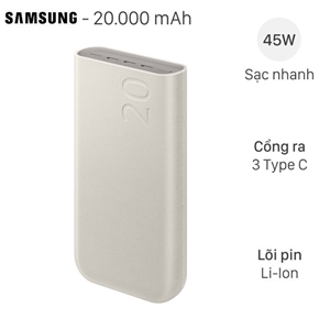 Pin Sạc Dự Phòng Samsung 20.000mAh EB-P4520 sạc nhanh 45w chính hãng