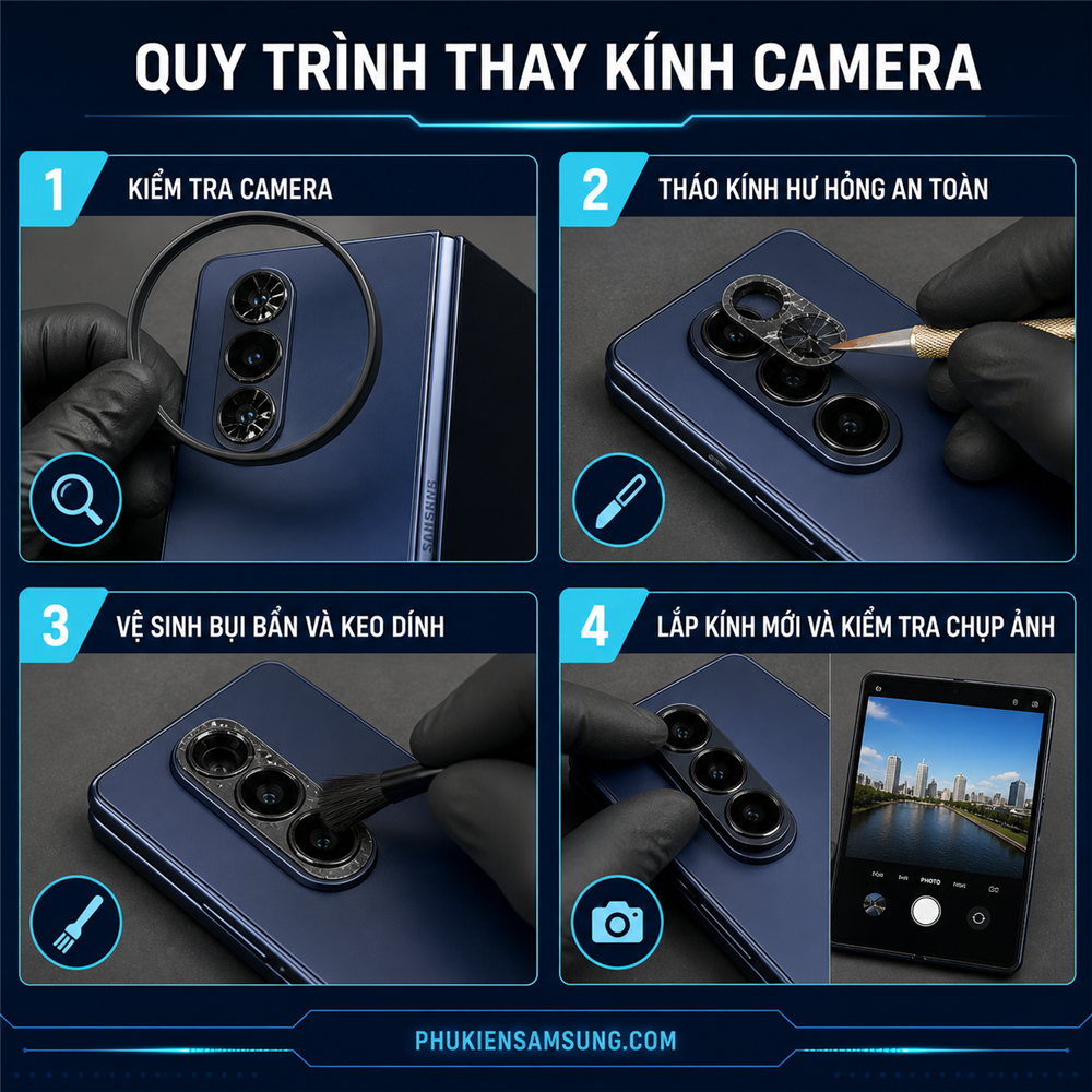 Quy trình thay kính camera Galaxy Fold 8