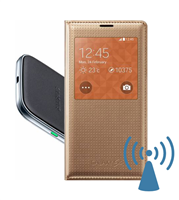 Bao da Galaxy S5 S View cover kiêm sạc không dây màu vàng Champage