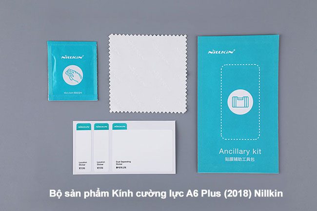 Nguyên bộ sản phẩm kính cường lực A6 Plus 2018 hiệu Nillkin Nguyên bộ sản phẩm kính cường lực A6 Plus 2018 hiệu Nillkin