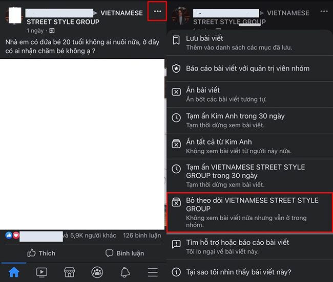 Bỏ theo dõi nhanh một nhóm mà không mong muốn Bỏ theo dõi nhanh một nhóm mà không mong muốn