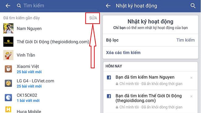xóa lịch sử tìm kiếm trên Facebook xóa lịch sử tìm kiếm trên Facebook