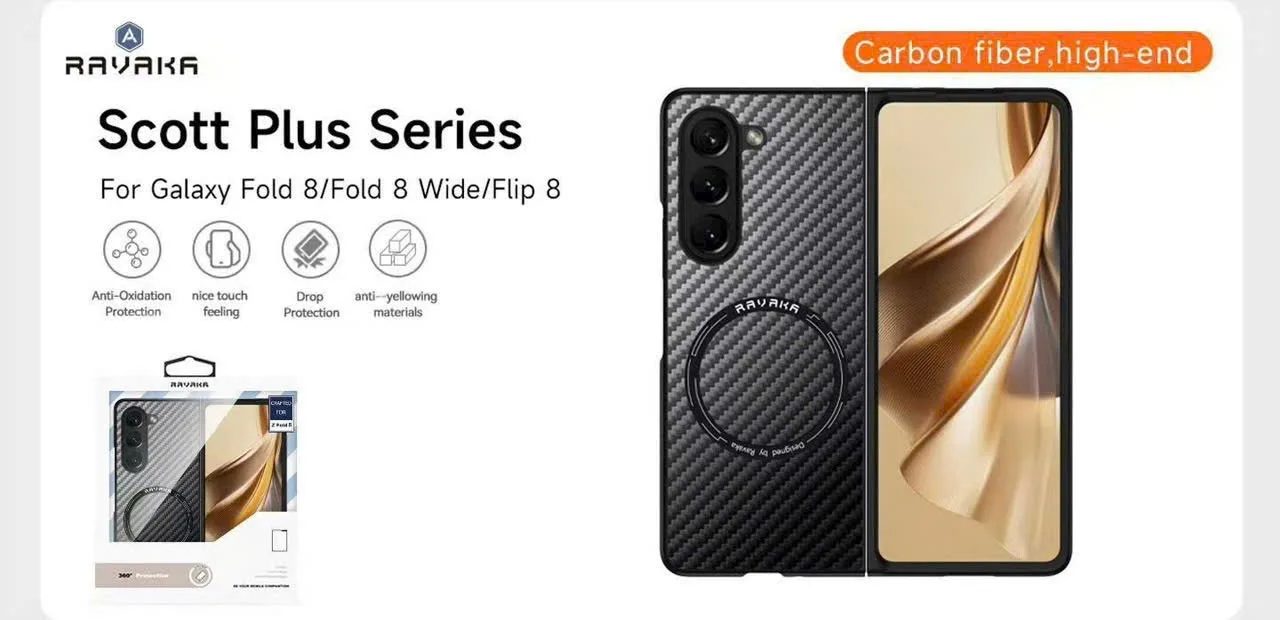 Ốp lưng Ravaka Galaxy Fold 8 Ultra Carbon có MagSafe